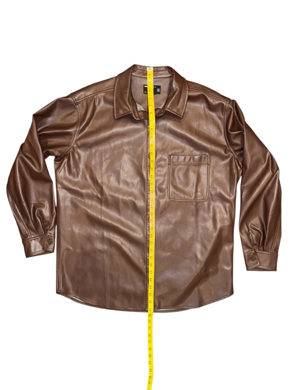 Brown Faux Leather Button Up Shirt - Picture 10 of 12